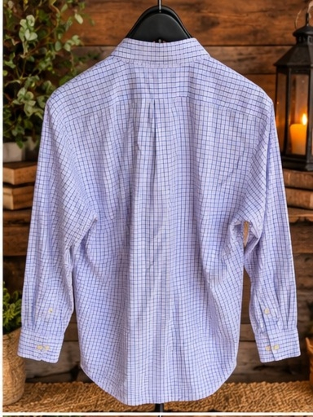Chaps Men's Regular Fit Stretch Collar Wrinkle-Free Dress Shirt – Purple/Blue - Picture 3 of 10